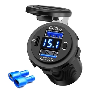 12V USB插座双USB QC3.0 PD USB C车载充电器插座，带电压表和汽车船船用卡车电源开关 - Product Image 2