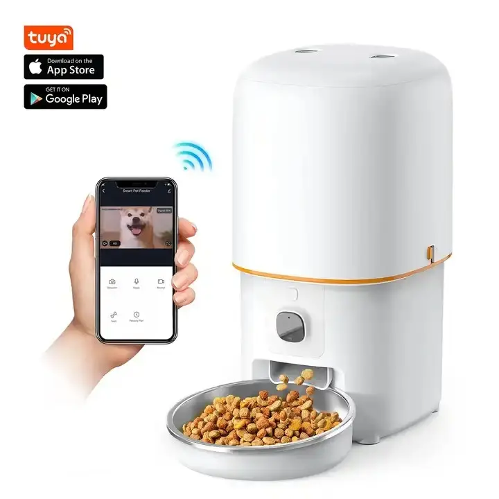 Tuya App Eco Friendly Ration Feeder Chats Chiens Avec Caméra 4L 5G Smart Pet Feeder