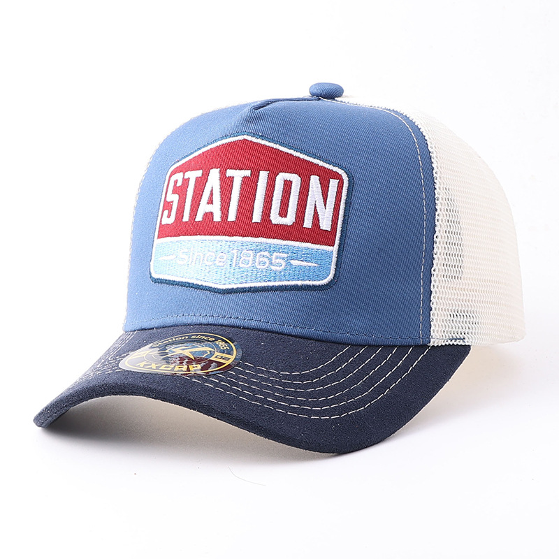 Station1865 ปีกหมวกกำมะหยี่หนังกลับสีน้ำเงิน