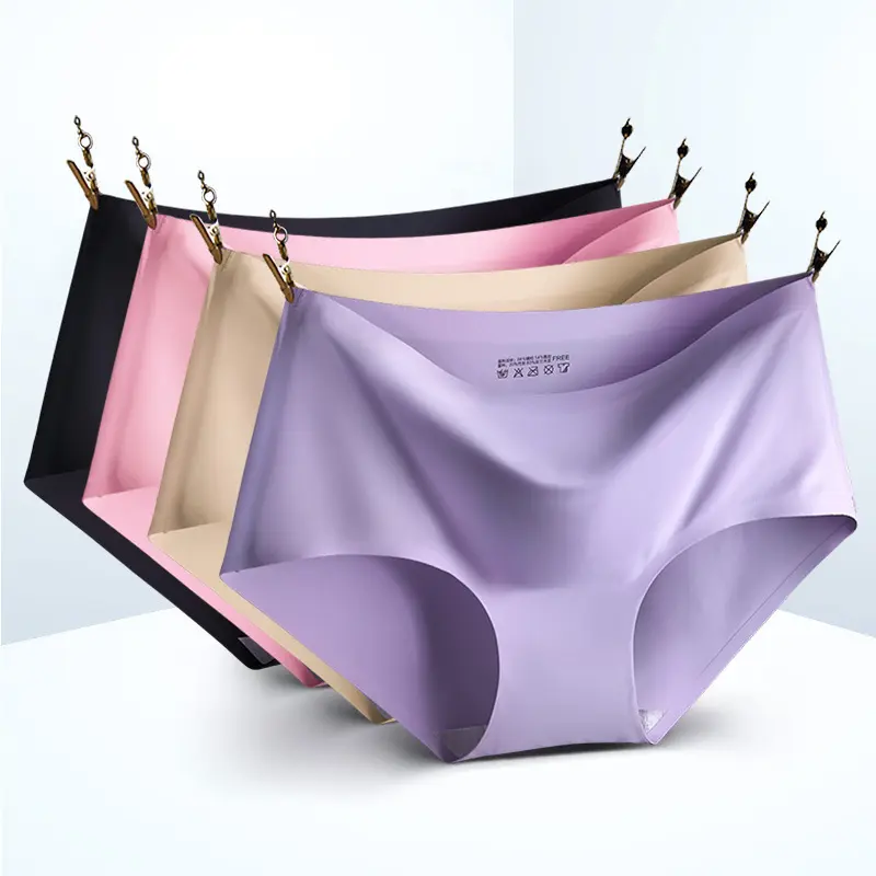 Fábrica meados cintura gelo seda underwear respirável cuecas tamanho grande corte a laser calcinha das mulheres sem costura calcinha