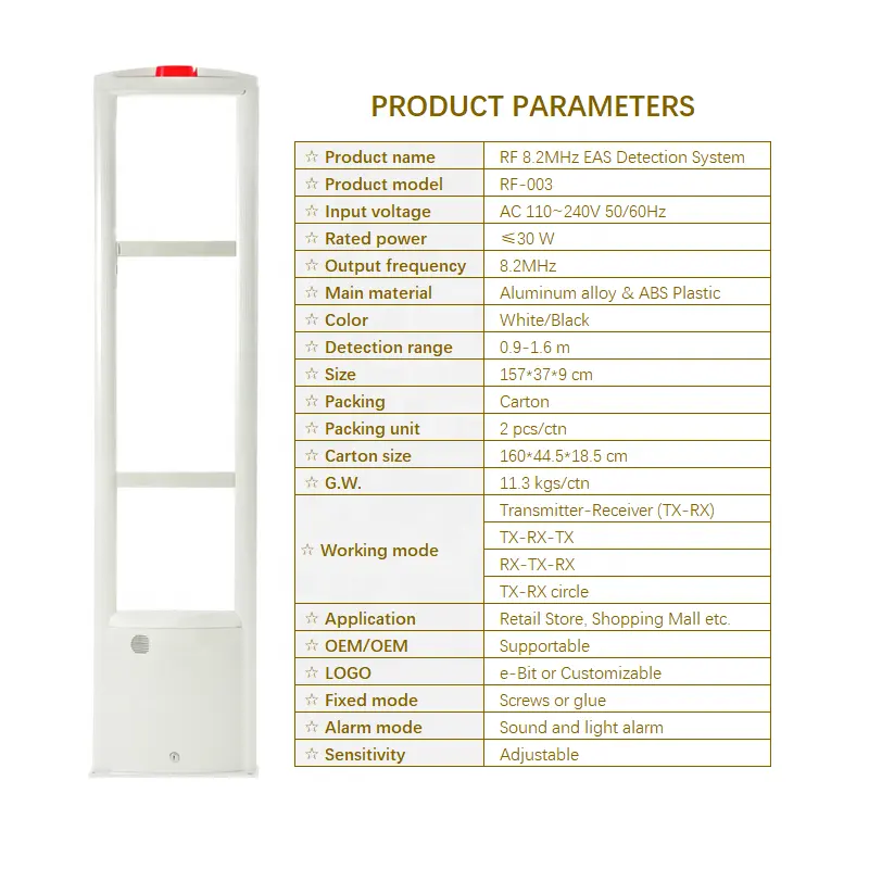공장 공급 e-Bit RF-003 다양한 소매 환경을 위한 백색 ABS 소재 음향 및 빛 경보 8.2MHz EAS 감지 시스템