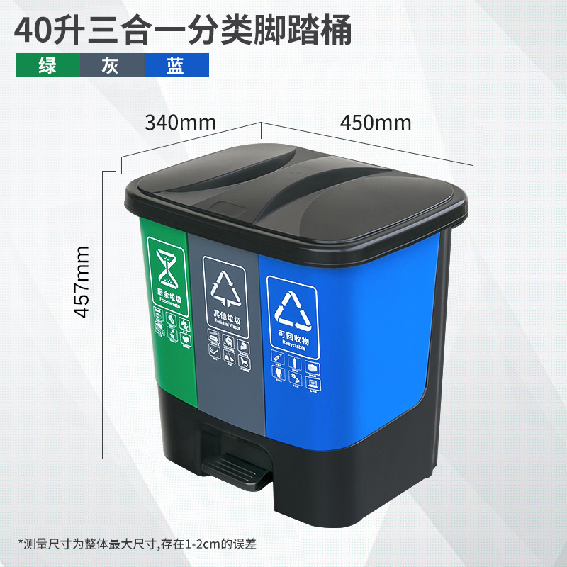 40L trois catégories (bleu, vert, gris)
