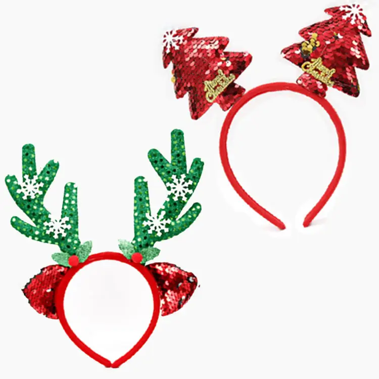 Noel dekoratif saç aksesuarları-yetişkin çocuk şapkaları geyik boynuz kardan adam kafa Hoop toka ile parti süslemeleri için