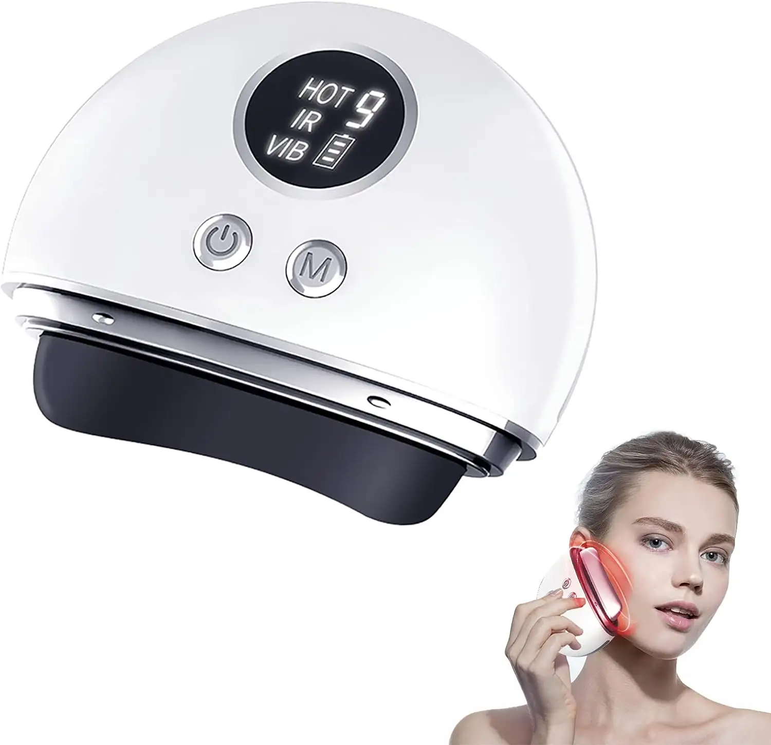 Nouveauté produits 2024 Mini lumière LED électrique visage corps Anti rides minceur Gua Sha ensemble pierre naturelle Guasha outil de Massage