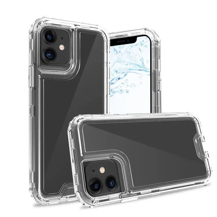 Casing ponsel tugas berat, pelindung telepon genggam 3 dalam 1 bening tahan guncangan dengan empat sudut untuk iphone 14 pro max