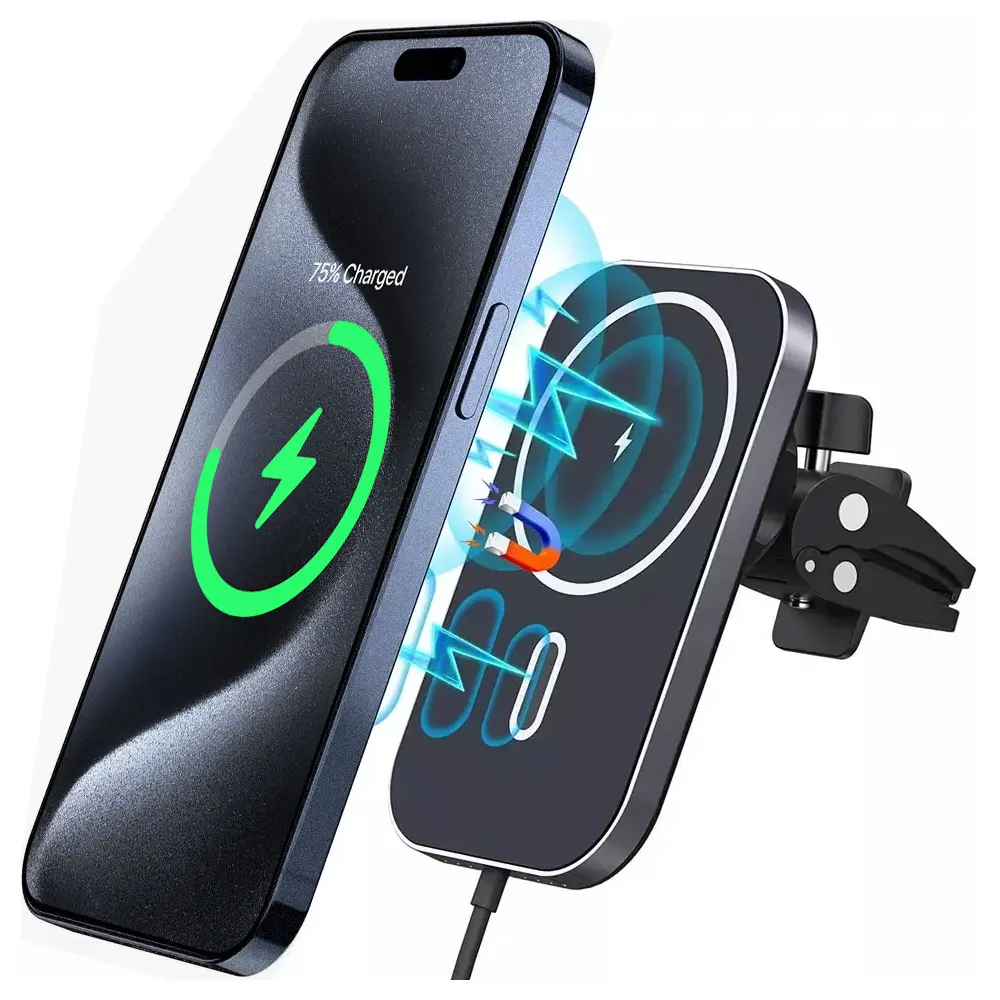 Carregador sem fio rápido quadrado forte magnético para carro, suporte de carregador sem fio para celular, 15W, ideal para o iPhone 13/14/15