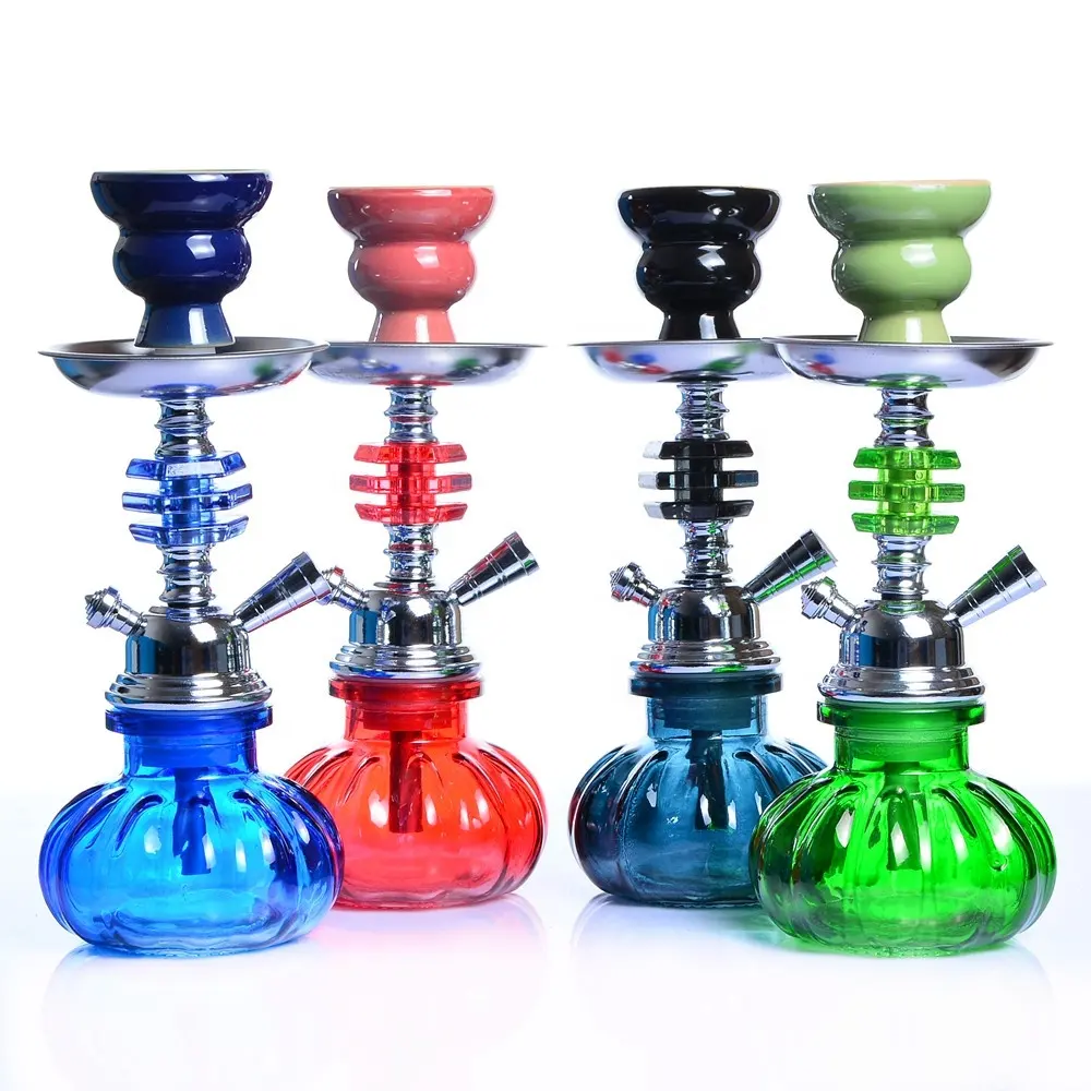 Shisha Hookah portabel kecil Set lengkap aluminium Hooka bunglon vas kaca emas hijau