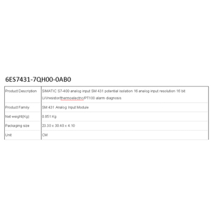 真新しい6ES7431-7QH00-0AB0 | PLCモジュール | 新しいオリジナル | ドイツ | SIMATIC S7-400アナログ入力SM431ポテンシャルアイソレーション16 - Product Image 3