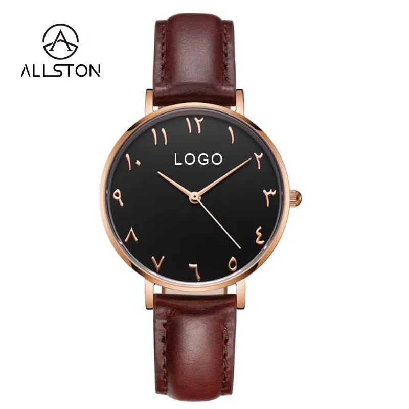 Dropshipping Arabisch Aantal Laatste Quartz Vrouw Lederen Uw Ontwerp Horloge Custom Logo