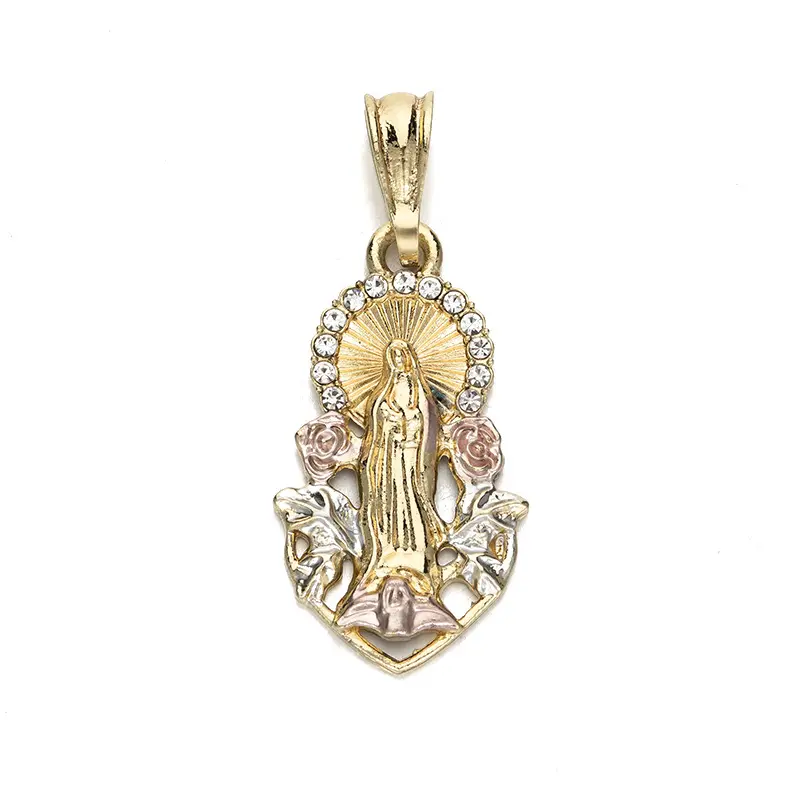 Joyería de alta calidad para mujer lindo Diseño especial 18K chapado en oro Cruz religiosa Collar con colgante de rosa