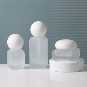 マットホワイトつや消しガラス化粧品容器セット30g 50g 20ml 30ml 50ml 50ml 100ml 120ml丸形キャップ付き - Product Image 6