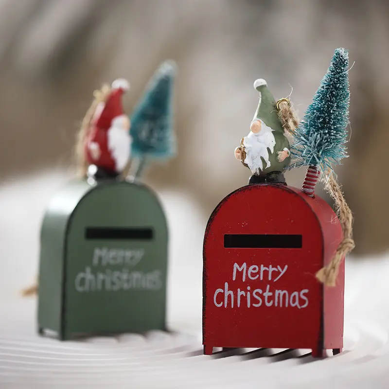 Personalizado Mini Papai Noel Metal Letter Box Pingente De Árvore De Natal Enfeites De Caixa De Correia De Natal