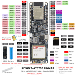 لوحة تطوير الوحدة LILYGO TTGO T-A7670E ESP32-WROVER-E 4G LTE Cat1 مع هوائي FPC وفتحة بطاقة TF ومنطقة GSM SIMCOM A7670E - Product Image 6