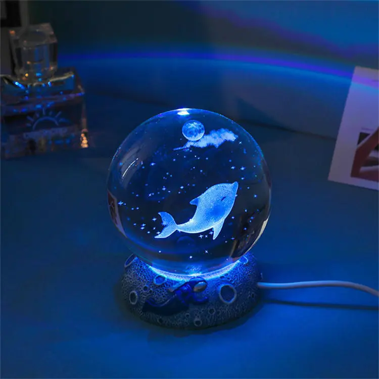 3D Moon Planet meeres tiere Dekor USB Nachtlicht LED Kristall kugel Tisch lampe für Zuhause Kinder Tisch lampe Party