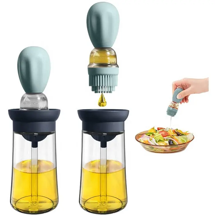 Distributeur d'huile d'olive 2 en 1 moderne de 180ml, bouteille en verre de vinaigre avec compte-gouttes et brosse à Barbecue en Silicone