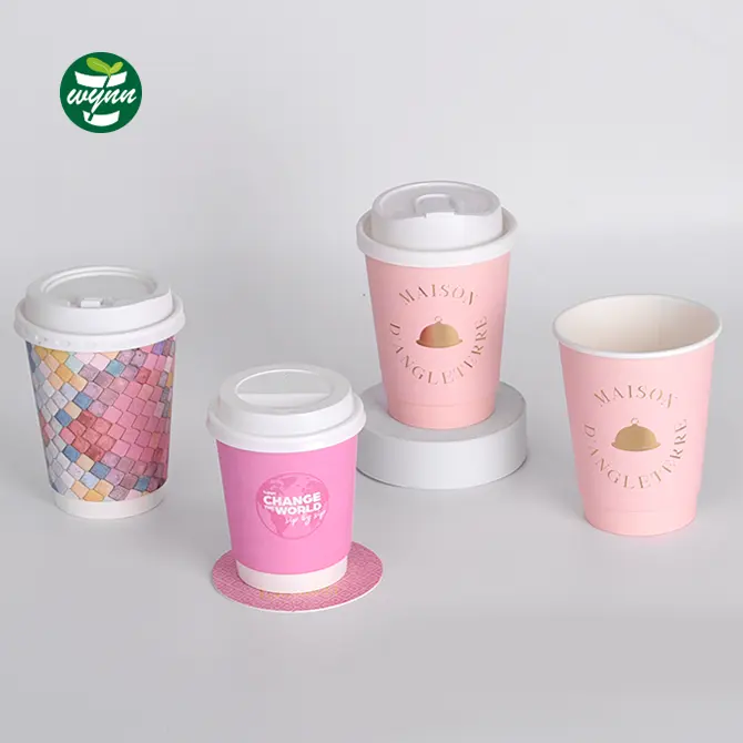 8oz 9oz 10oz 14oz 16oz vasos descartables pla coated pink Eco-Friendly Style Paper Cup