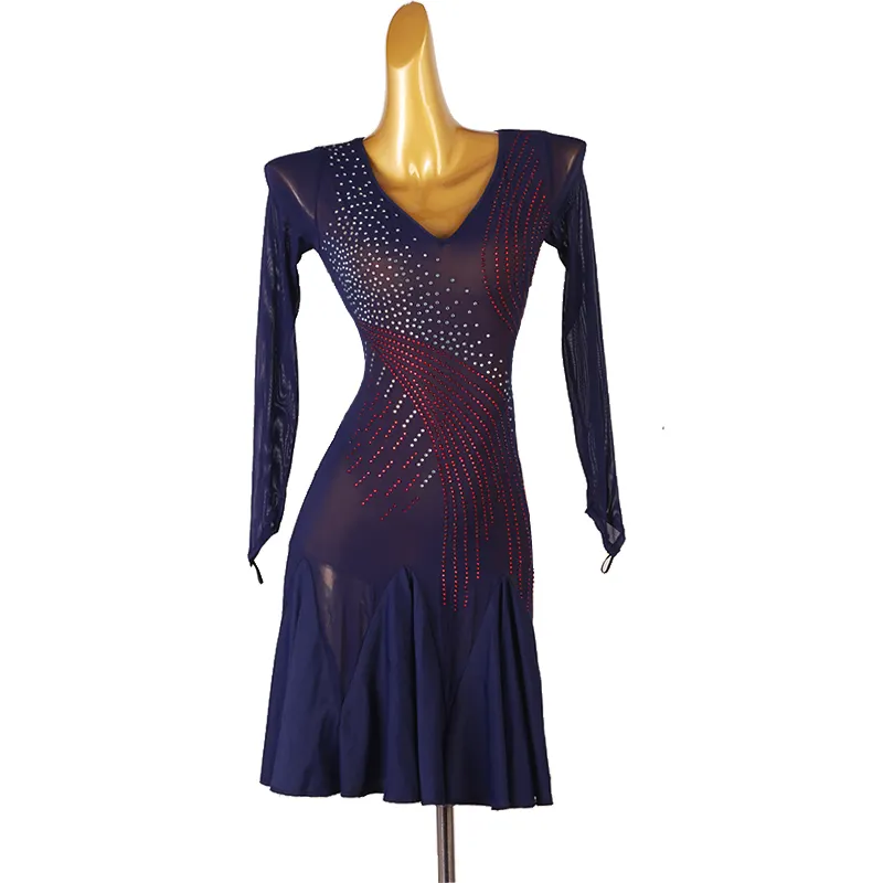 Nouveau design sexy manches longues moderne marine maille manches longues robe de danse pour la performance