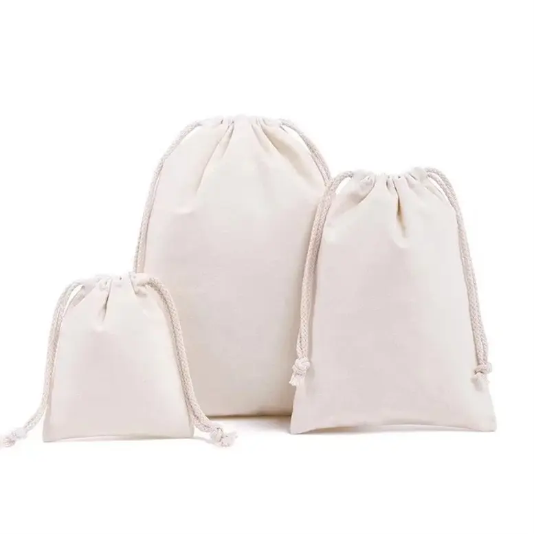 Bolsa de embalaje de joyería de viaje de algodón personalizada, bolsa de dulces con cordón para Navidad de regalo de fiesta, boda