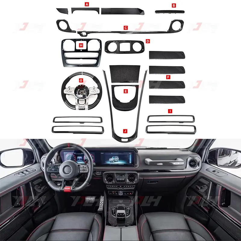 Guarnição interior automotivo de alta qualidade para 2019y + G-Class G500 G63 W463A W464 Acessórios interiores de carro em fibra de carbono