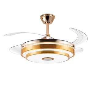 室内现代吊扇灯发光二极管吊灯金色隐形伸缩蓝牙音乐吊扇带灯 - Product Image 1