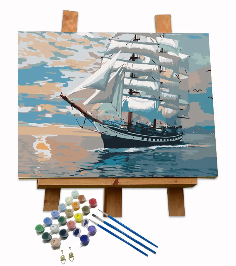 Pinturas abstractas de barcos al óleo veleros hermoso paisaje marino pintado a mano arte moderno lienzo pintura por número