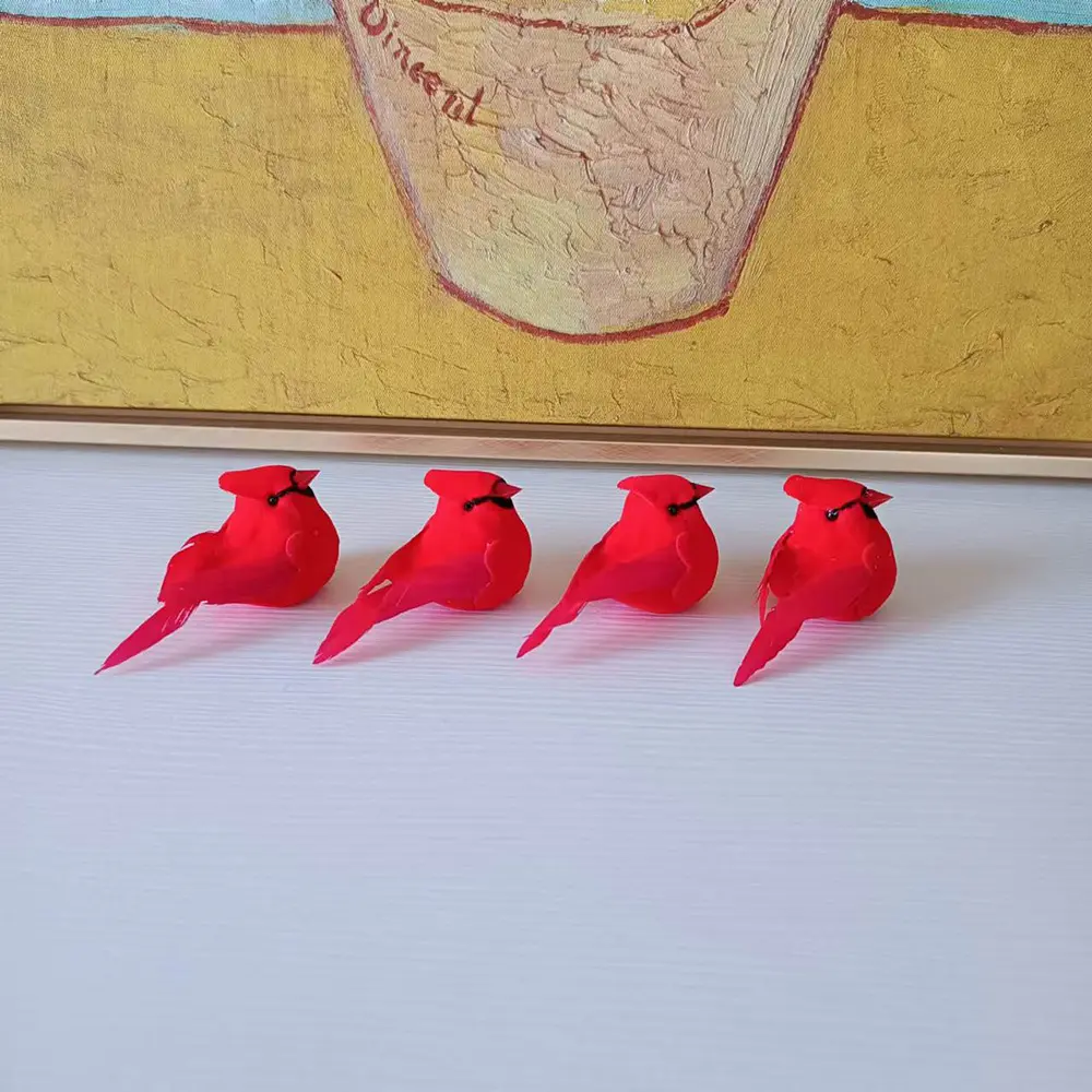 Pájaros artificiales festivos de 5cm, pájaros cardinales rojos para adornos navideños y arreglos florales de árboles BD18083 con Clip
