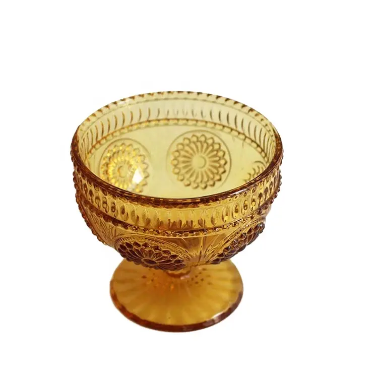 Taça de vidro em relevo para presente de casamento retrô LANGXU, copo sem chumbo com manchas de girassol, taça de vidro marrom, laranja e âmbar