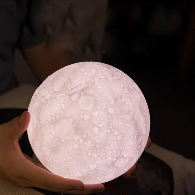 3D Moon Lamp Printed Night Light Touch Control LED Lunar Moonlight Globe Ball Lamp with Wood Stand Base for Kids Bedroom