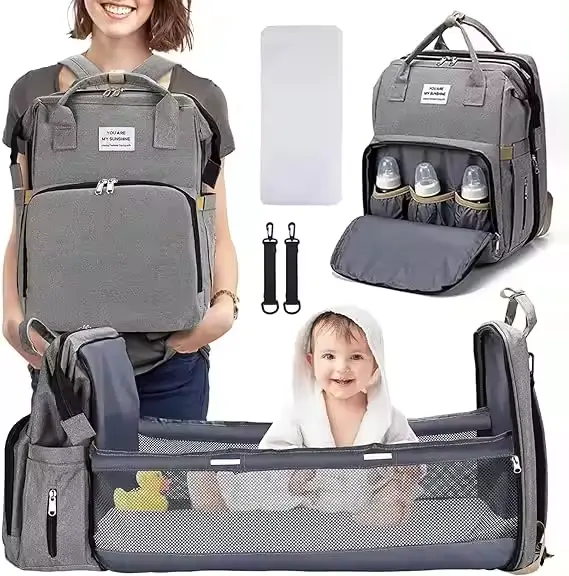 Waterproof Maternity custom OEM large multi-functional Folding Lightweight Portable baby diaper bag backpack with changing bed