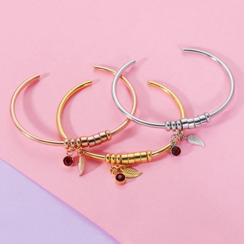 2405 minbo spot <strong>couple</strong> boudoir gift Stainless steel December birthday stone bracelet DIY beaded laser letched - Product Image 1