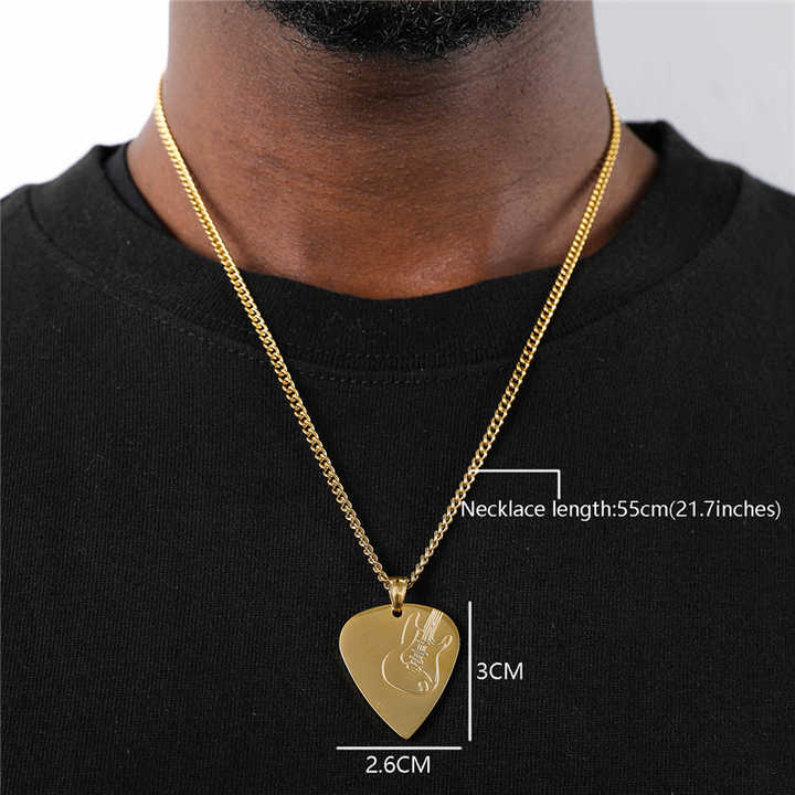 Collar sencillo de Hip Hop para hombre, collar de acero inoxidable chapado en oro y plata con talla de violín y corazón, collar de joyería de alta calidad