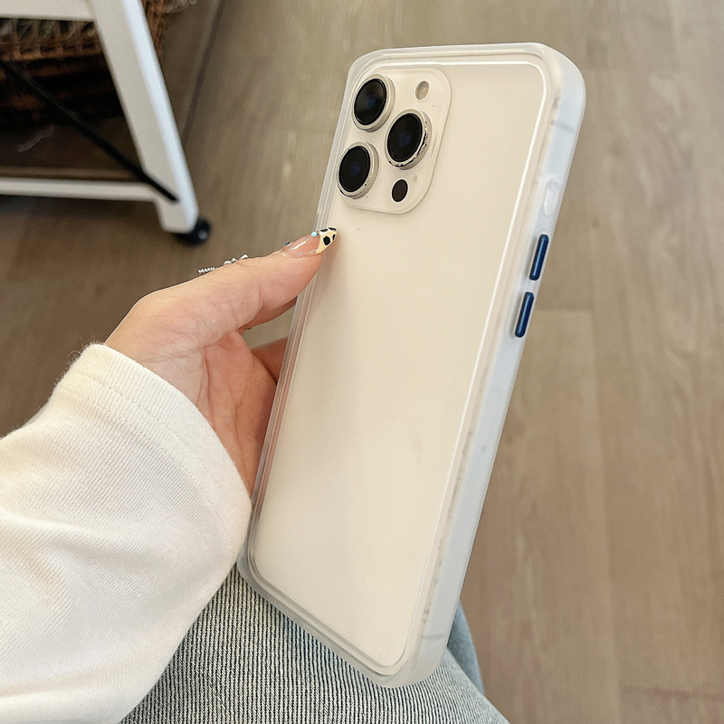 Frosted transparent frame + dark blue buttons