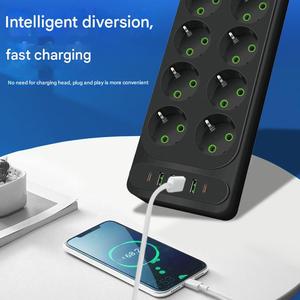 Enchufe estándar europeo, enchufe de múltiples orificios para el hogar, cable de extensión de enchufe europeo con interruptor