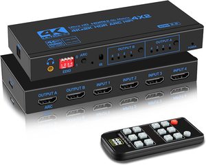 4K <strong>HDMI</strong> <strong>Matrix</strong> 4x2 <strong>4</strong> in <strong>2</strong> Out HDMI2.0 Audio Extractor Switch Splitter with Optical Toslink SPDIF+Coaxial+3.5mm ARC Audio - Product Image 1