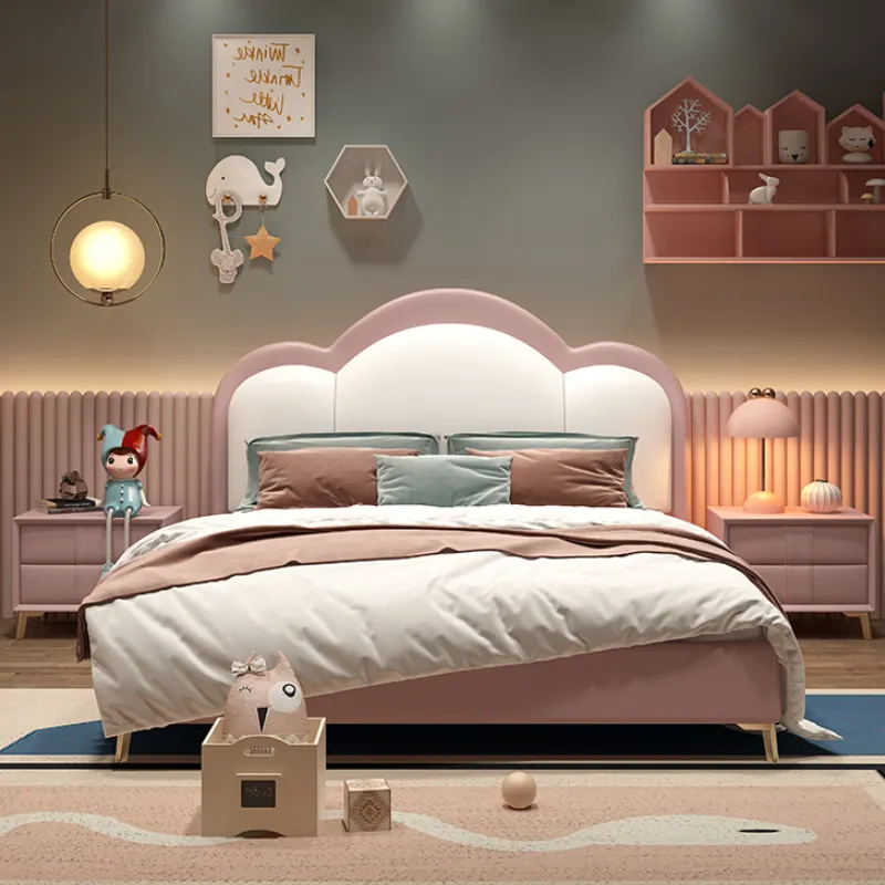 Novo design casa móveis conjunto princesa adorável cama meninas rosa cama única