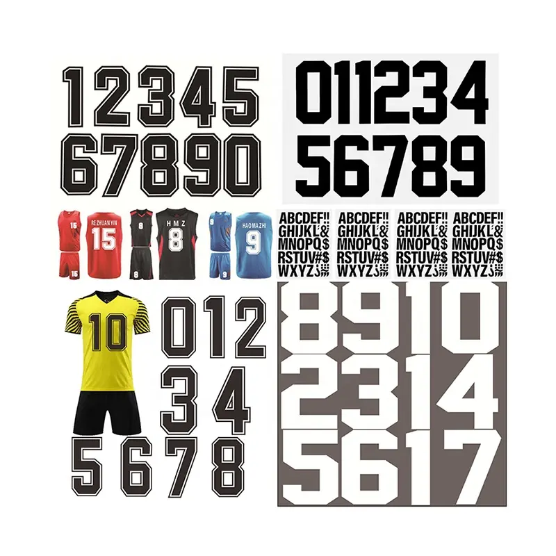 La serigrafia personalizzata Dtf trasferisce numeri di nome etichette ferro su calcio Plastisol adesivo trasferimento di calore per t-shirt abbigliamento Jersey