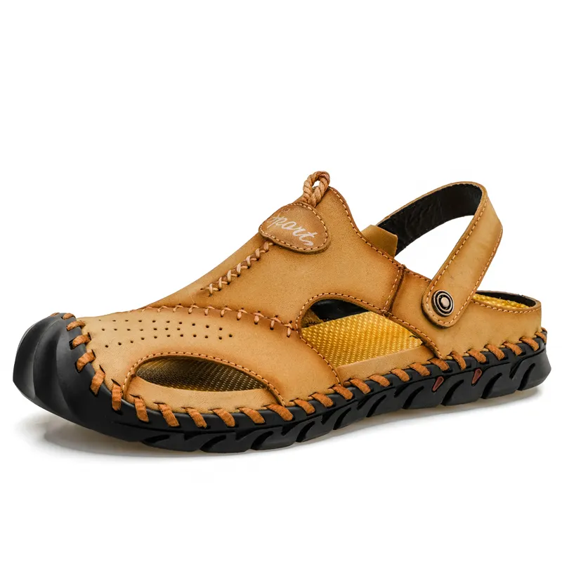 Sandali in pelle da uomo 2023 scarpe da spiaggia estive classiche di grandi dimensioni 48 sandali in pelle fatti a mano da uomo morbidi antiscivolo