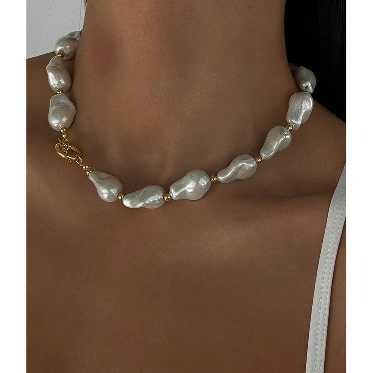 Petites perles d'or grand collier de perles baroques barre irrégulière cercle fermoir à bascule colliers Vintage Hyperbole déclaration bijoux 2023