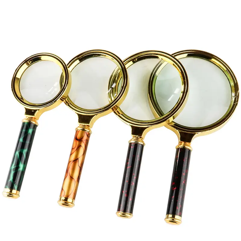 Hand - held 60 mm glass lens magnifier, old reading plastic color handle 3x magnifier
