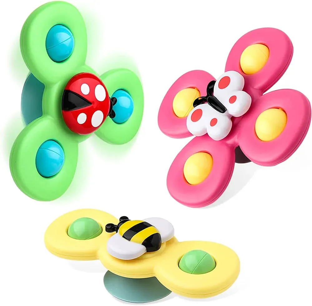 3pcs Suction Cups Spinning Top Toy For Baby Game Infant Relief Stress Educational Rotating Rattle Bath Toys For Children