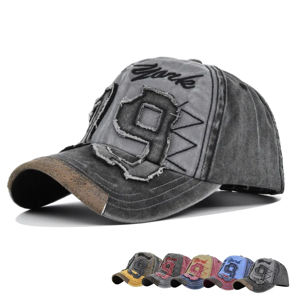 Wholesale Cotton Yankee Men Color Matching Casual Patch Gorras Vintage Wash Fabric Cap Hat Baseball Basketball Snapback Hats