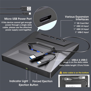 带USB集线器的USB 3.0 C型外部CD DVD驱动器-C型sd卡读卡器，CD DVD RW ROM磁盘播放器刻录机读写器适配器 - Product Image 4