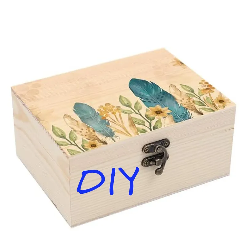 Đồng bằng hộp thông cho hàng thủ công DIY lưu trữ đồ trang sức chưa hoàn thành chưa sơn hộp gỗ với nắp có bản lề