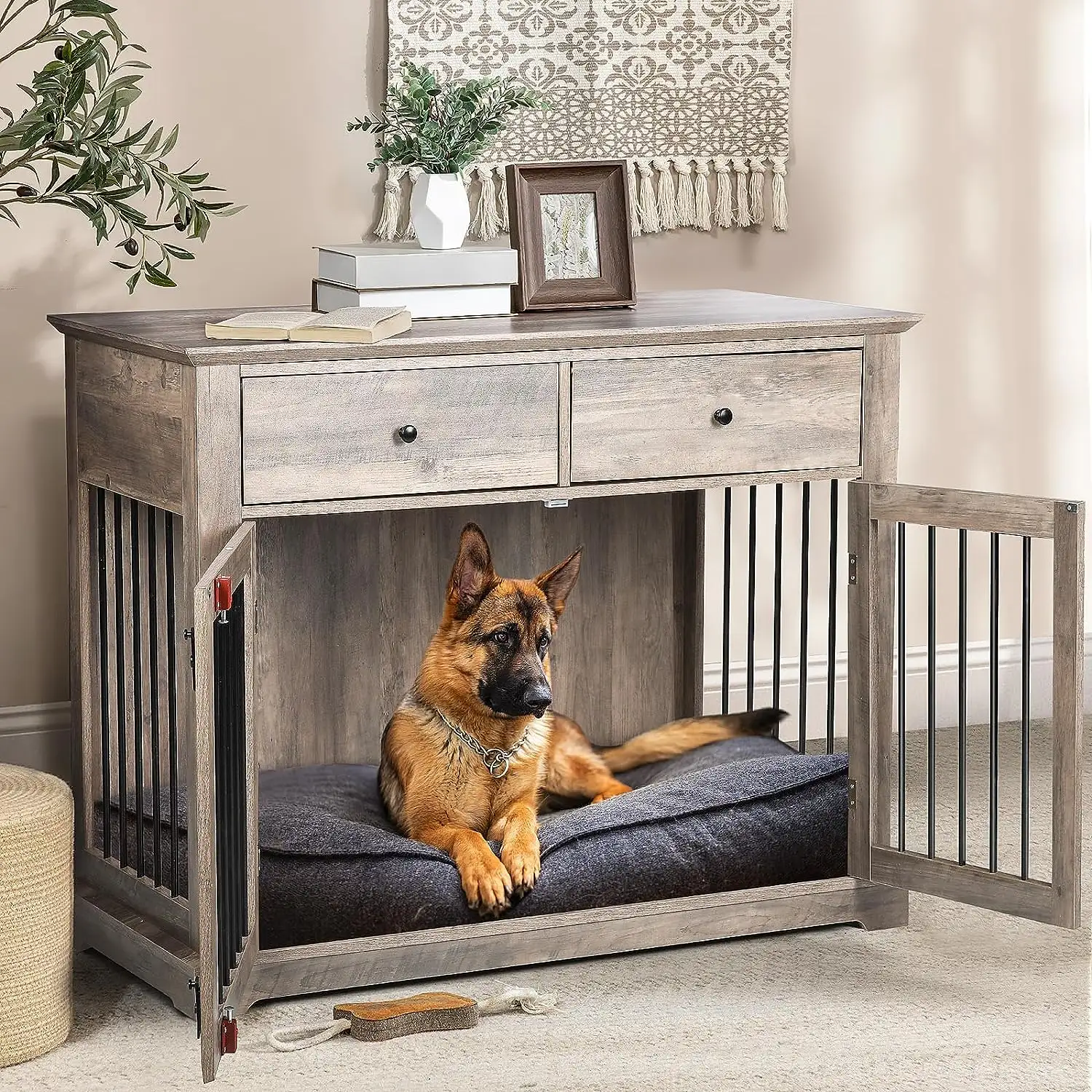 Indoor Decorative Pet Crates Dog House Wooden Dog Kennel End Table Dog Crate Furniture with Storage Drawers