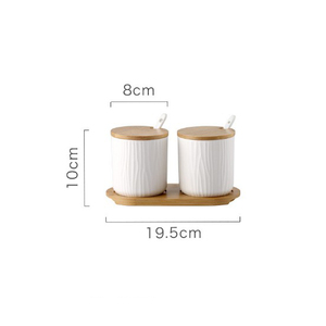 Modern Matte Color Kitchen Set <strong>2</strong> Ceramic <strong>Spice</strong> <strong>Jars</strong> With Covered Spoon and Tray Solid <strong>Spice</strong> <strong>Jar</strong> - Product Image 2
