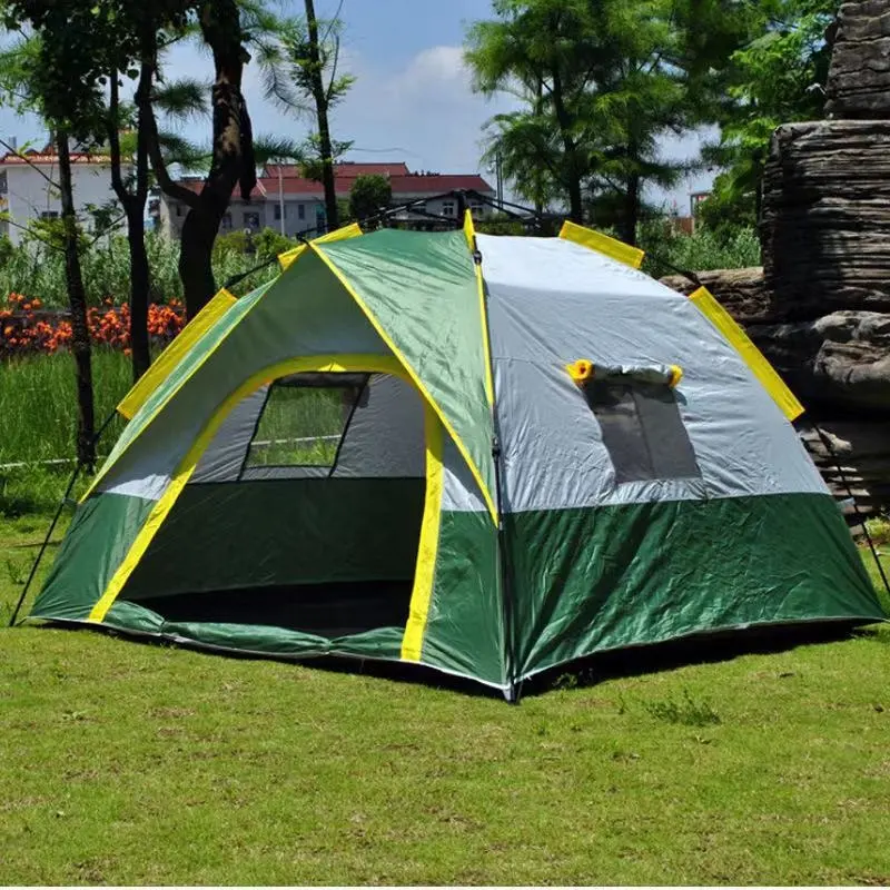 Tienda de campaña al aire libre para acampar, autocaravana, automática, doble, 3-4 personas, una puerta y tres ventanas, carpa de pesca