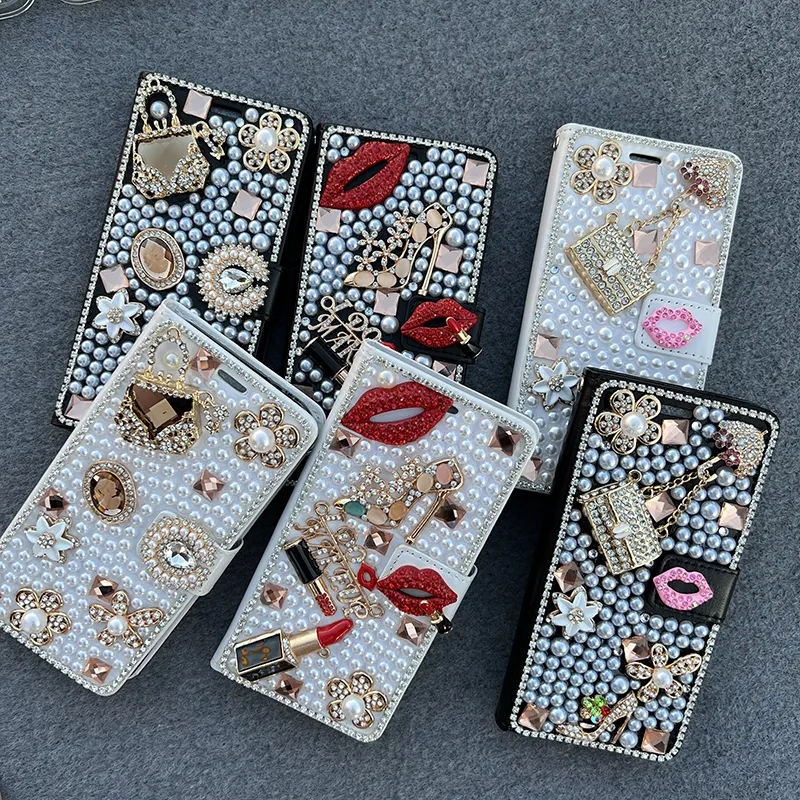 DIY el yapımı lüks deri elmas cep telefonu iphone için kılıf 15 pro max 14 13 bling rhinestone kapak samsung S23 S24 Ultra