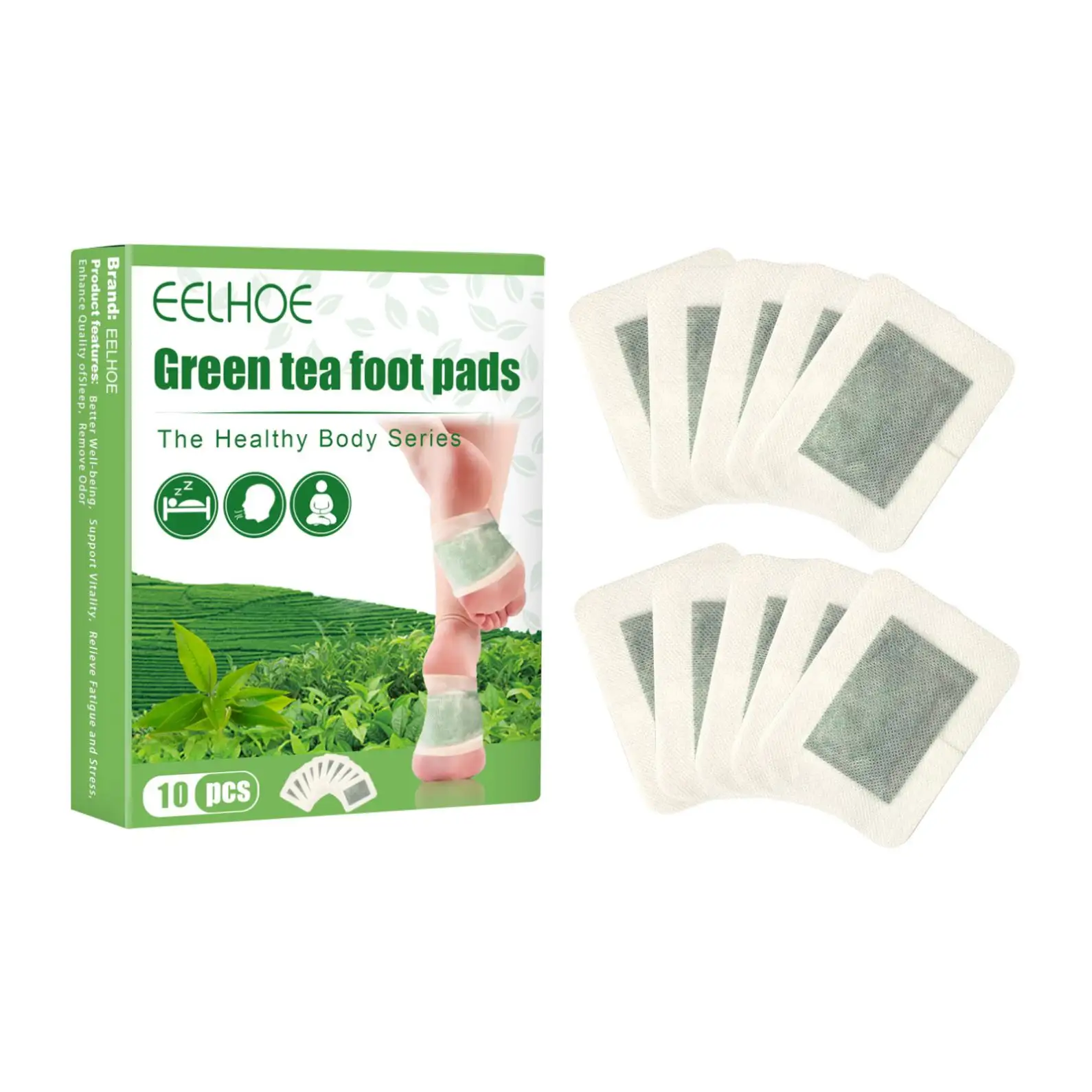 EELHOE ירוק תה רגל רפידות ירוק תה תיקוני רגל detox לשפר שינה עייפות הקלה רגל טיפול 12 יח'\שקית