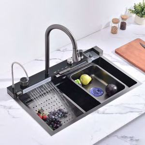 2024 popüler büyük tek Slot İşlevli lavabo Anti-Scratch LED dijital ekran 304 paslanmaz çelik şelale mutfak lavaboları - Product Image 5