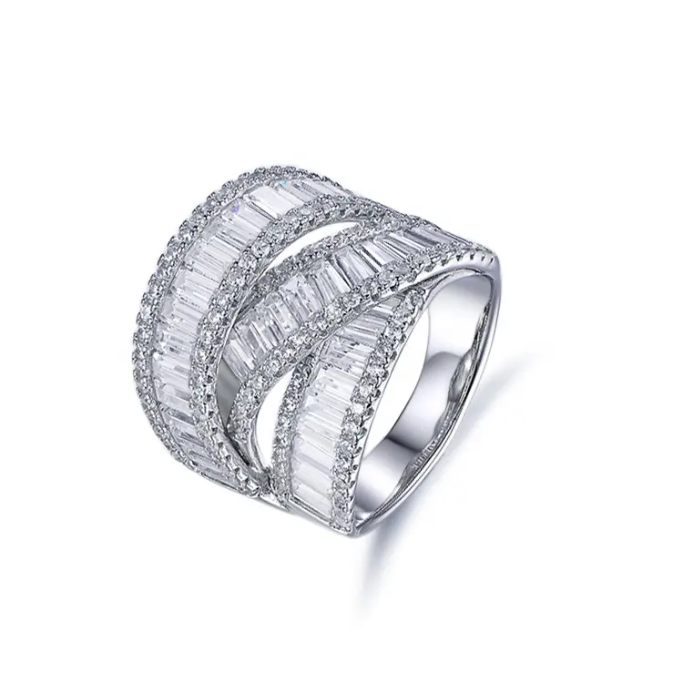 2020 Best Selling Trendy Wit Gouden Sieraden Ringen Diamant Baguette Cut Pave Engagement Ring Voor Dames
